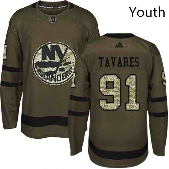 Youth Adidas New York Islanders 91 John Tavares Premier Green Salute to Service NHL Jersey